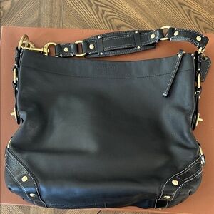 Coach Large Carly Black and Gold Leather Shoulder Bag